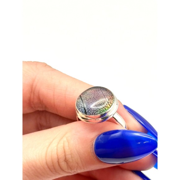 Aurora Opal‎ Encapsulated Leaf Sterling Silver Handmade Ring Size 9.25 - Picture 6 of 11